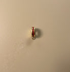 Small red and gold bikini clip on on a beige wall